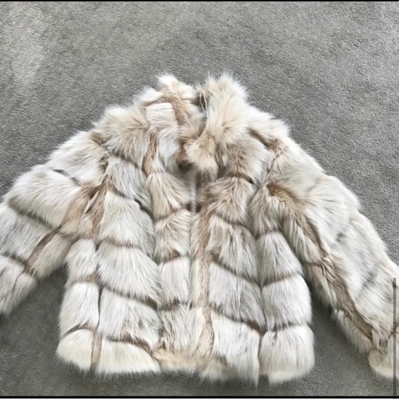 ZARA FUR COAT JACKET TAN BEIGE CREAM XS RARE - Picture 9 of 9